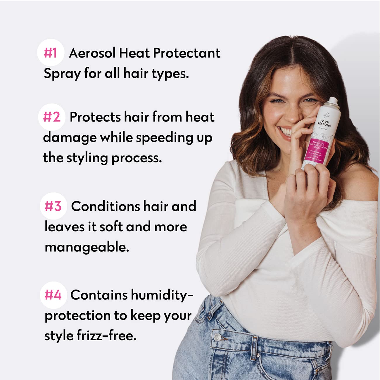No Nothing heat protection spray mist applied to hair for lightweight shine.