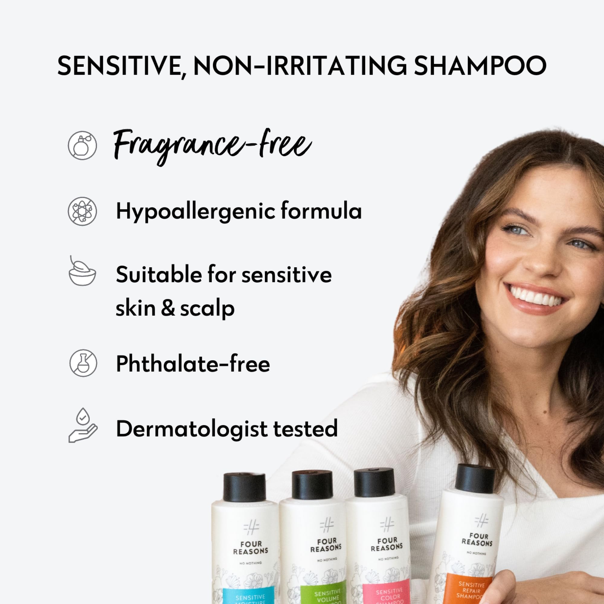 No Nothing Sensitive Shampoo bottle with vegan and paraben-free labeling signals clean beauty.