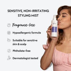 No Nothing Unscented Styling Mist bottle on a clean bathroom counter, fragrance-free design.