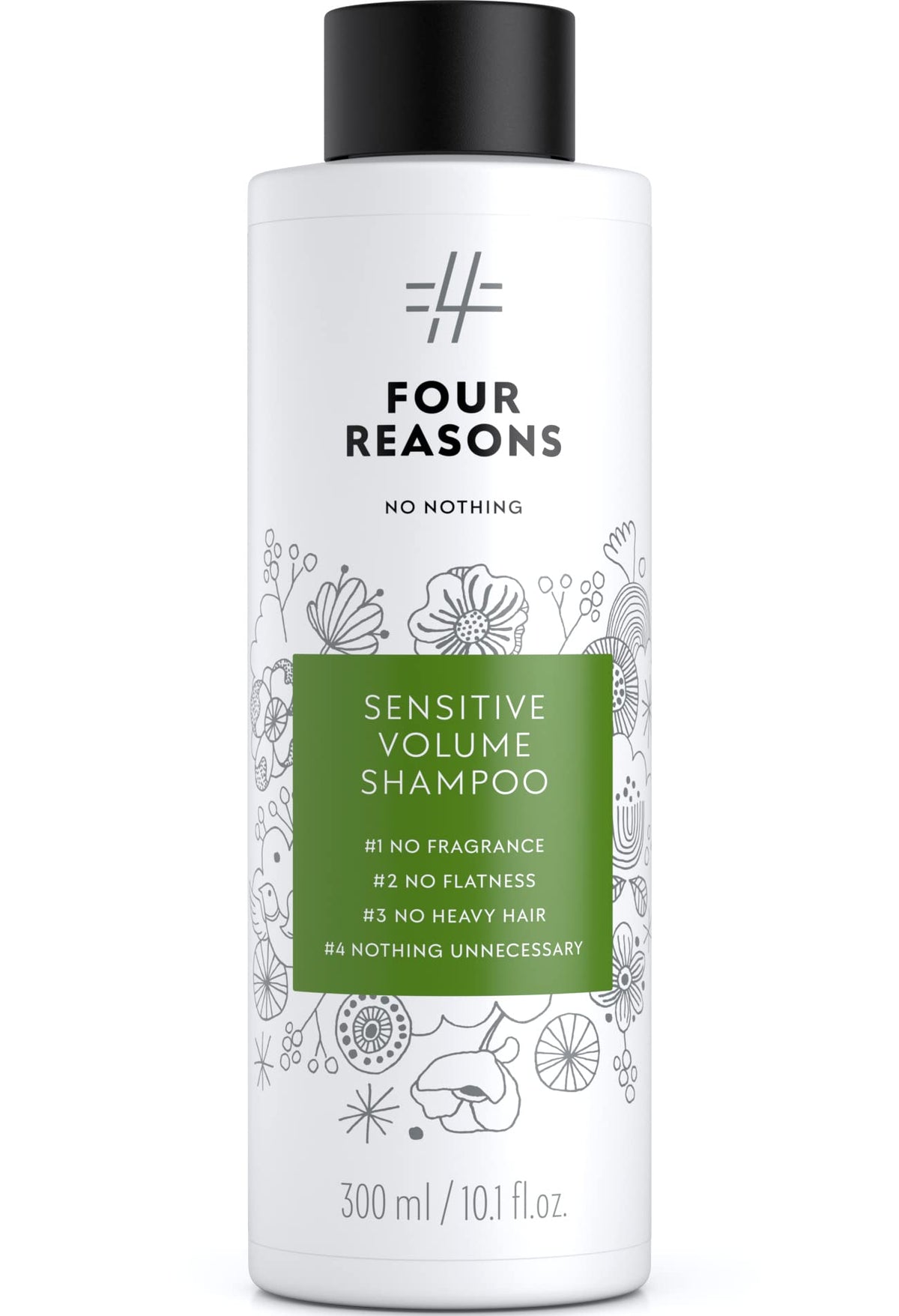 No nothing Volume Shampoo bottle highlights fragrance-free formula for sensitive scalps
