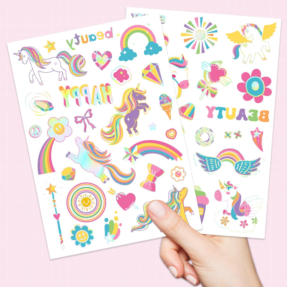 NO RAGRETS party favors with washable unicorn tattoos.