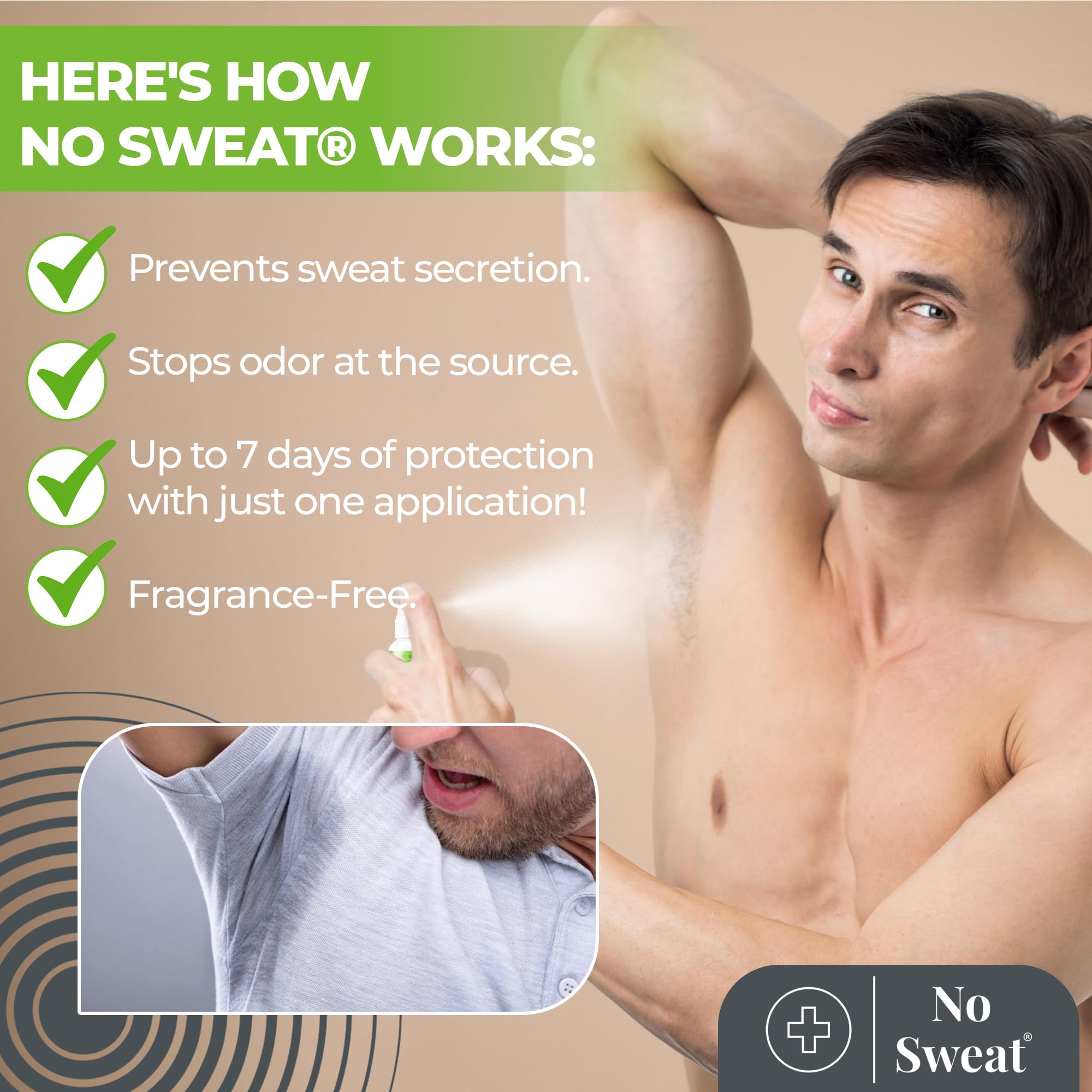 Protección de sudor hasta 7 días con No Sweat Max Strength Spray.