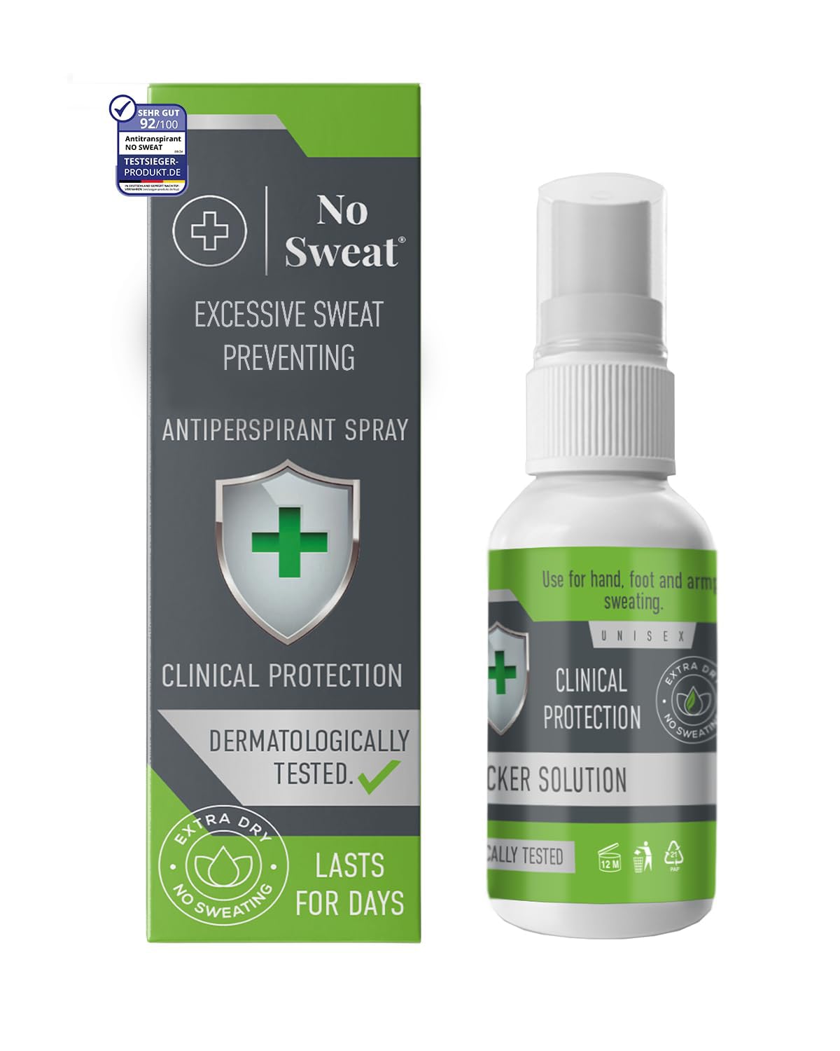 Envase de No Sweat Max Strength Spray para control de hiperhidrosis.