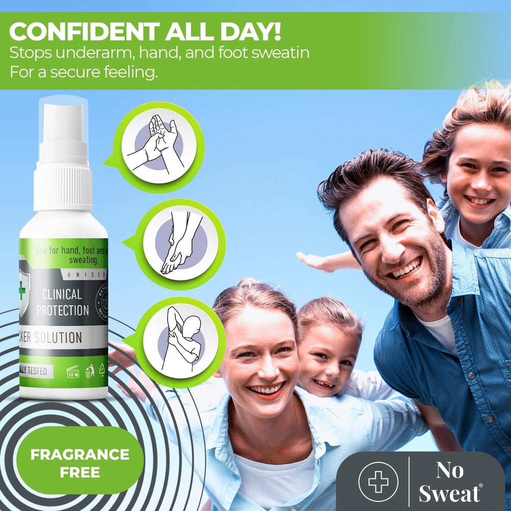 Rociado de No Sweat Max Strength Spray ofrece sequedad y frescura inmediatas.
