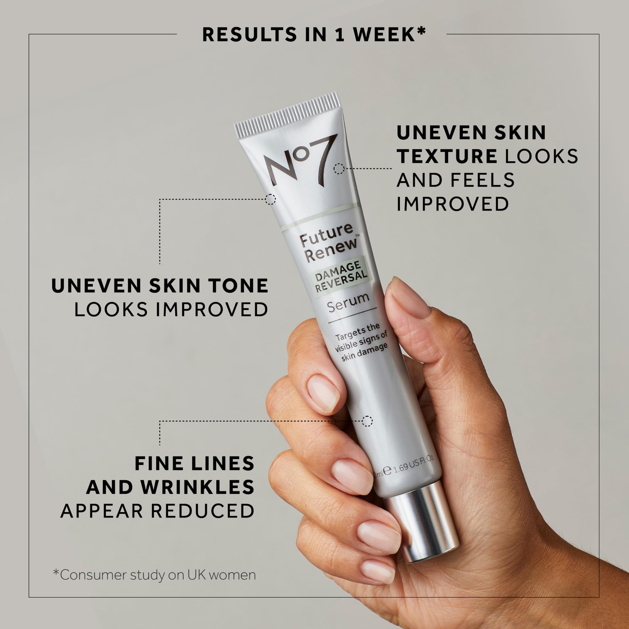 No7 branding and luxurious packaging in a classic beauty lineup.