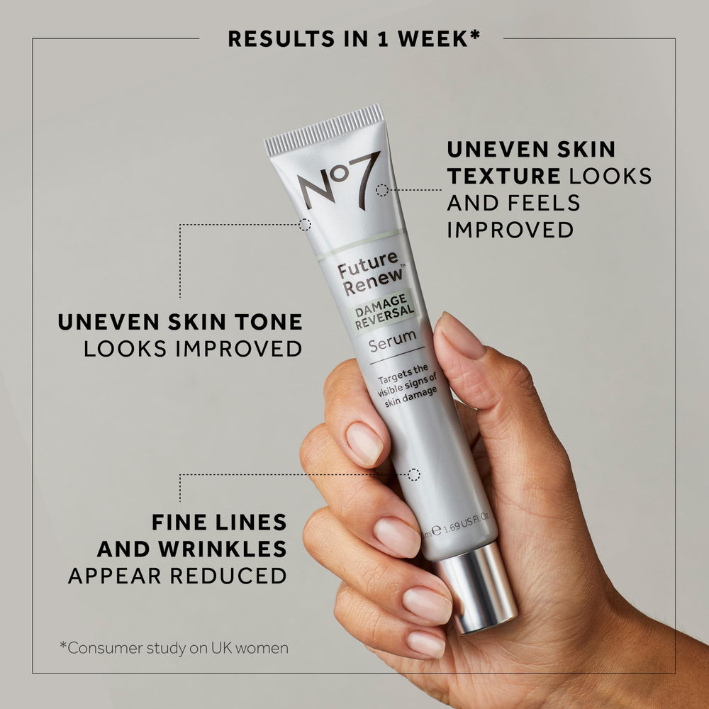 No7 branding and luxurious packaging in a classic beauty lineup.