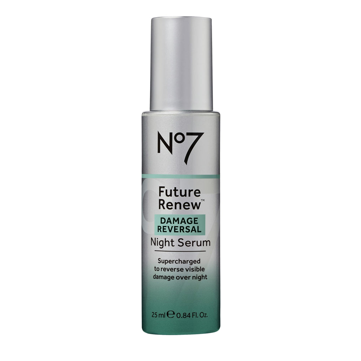 No7 Future Renew Night Serum bottle on a vanity promoting overnight renewal.