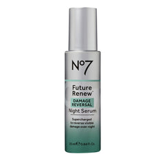 No7 Future Renew Night Serum bottle on a vanity promoting overnight renewal.