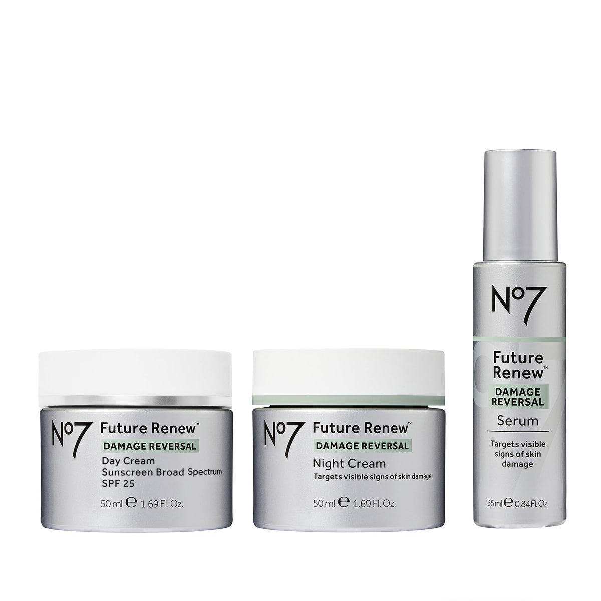 No7 Future Renew serum bottle close-up showing lightweight, fast-absorbing formula.
