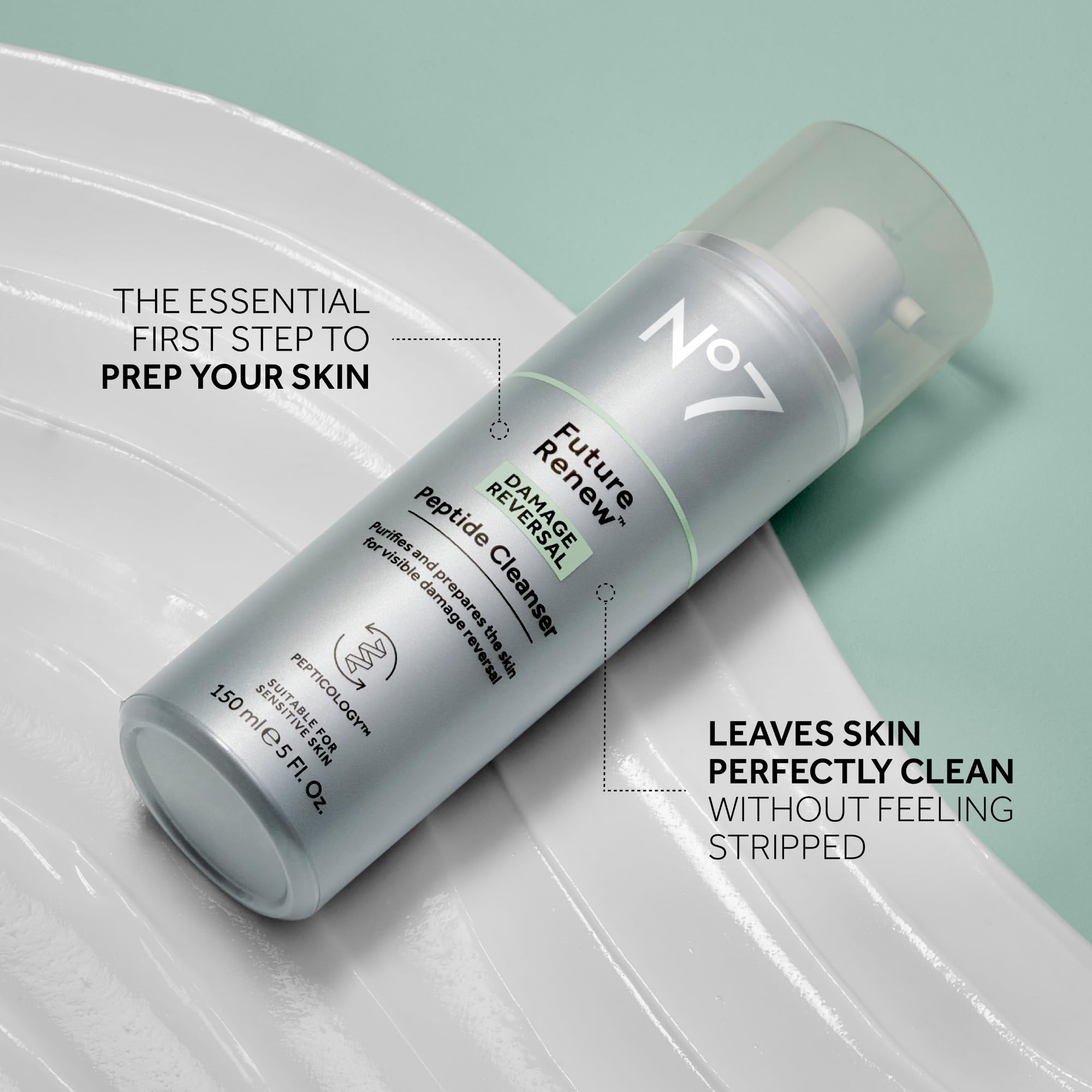 No7 Future Renew bottle highlights Vitamin C and Niacinamide for radiant skin.