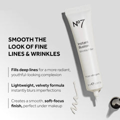 No7 Instant Illusion Wrinkle Filler con dispensador, aplicación precisa para uso diario.