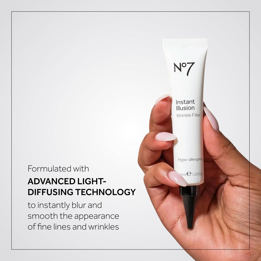 No7 Instant Illusion Wrinkle Filler sin fragancia, ideal para piel sensible.