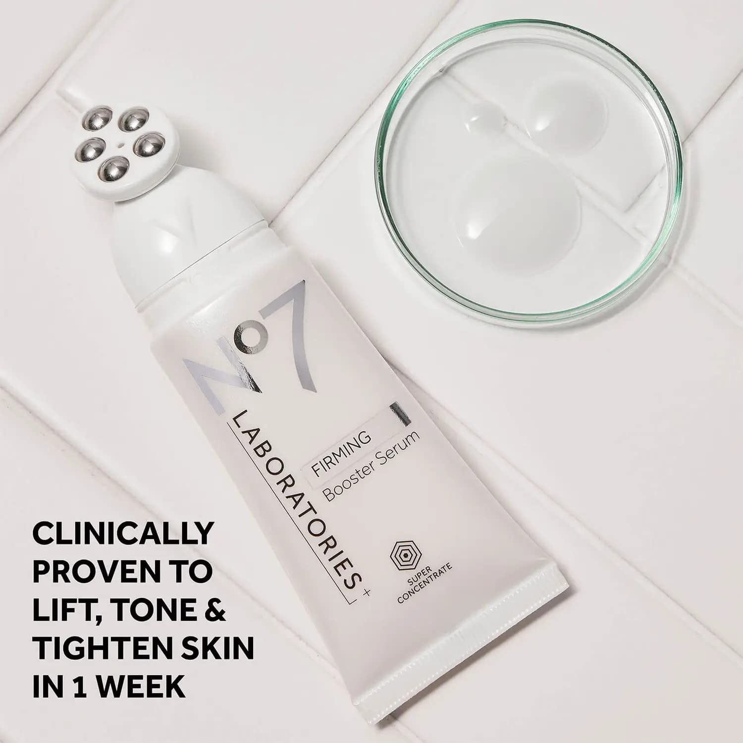 No7 Booster applied near neck and jawline for lifting-inspired contouring
