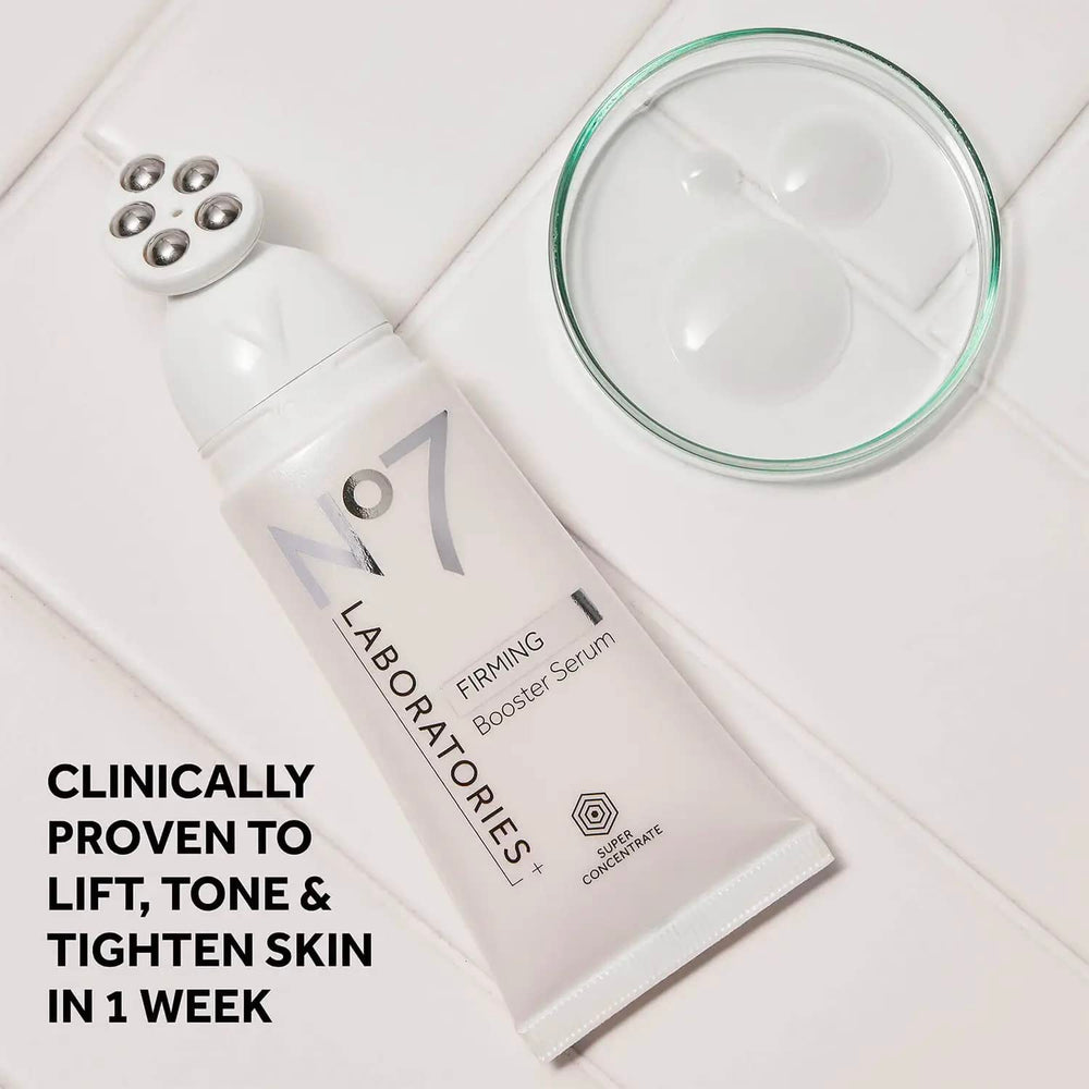 No7 Booster applied near neck and jawline for lifting-inspired contouring