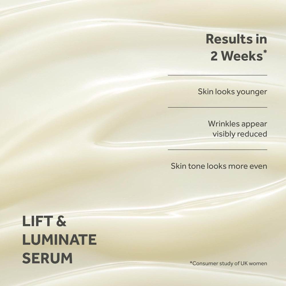 No7 Lift and Luminate serum applied on skin for a smoother, hydrated look.