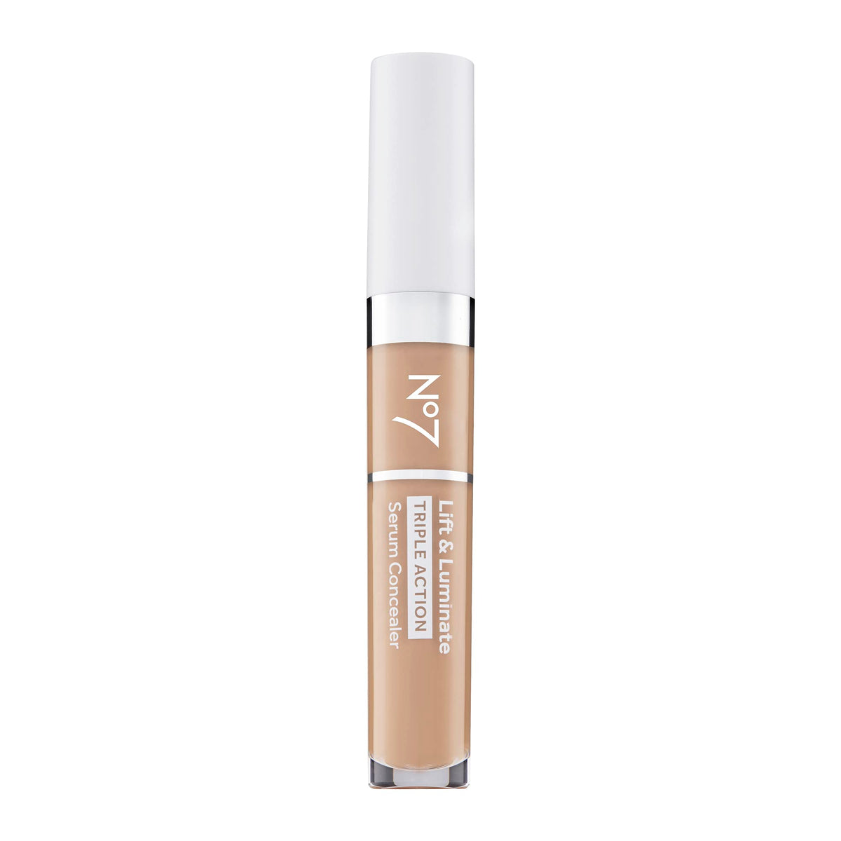 No7 Lift y Luminate suero-corrector en aplicación para tono uniforme y luminoso.