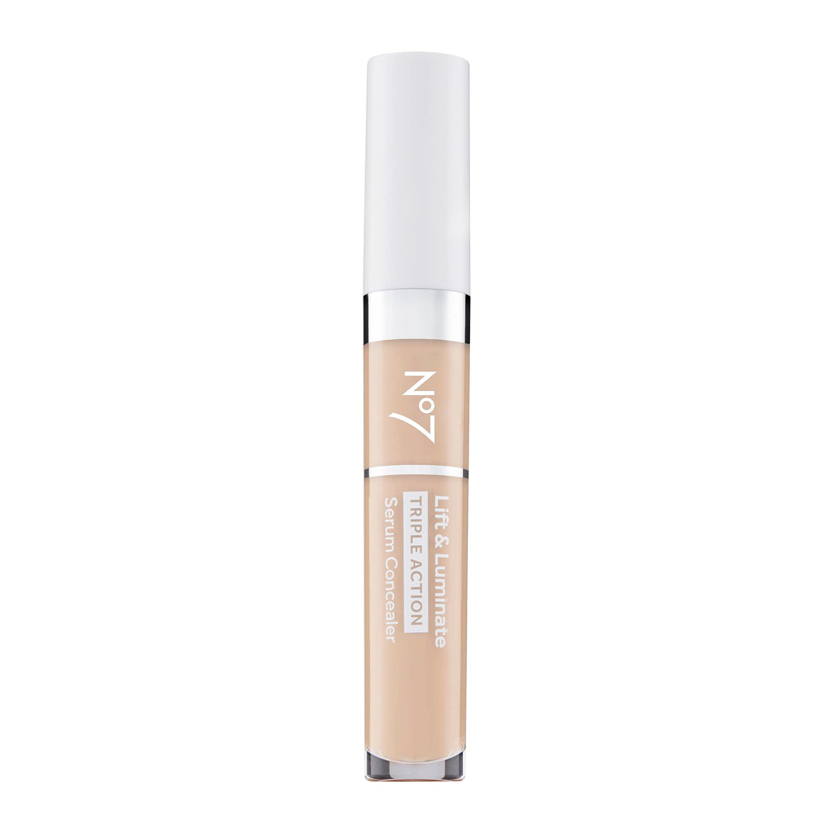 No7 Lift & Luminate corrección líquida, aplicación precisa para corregir imperfecciones con cobertura uniforme.