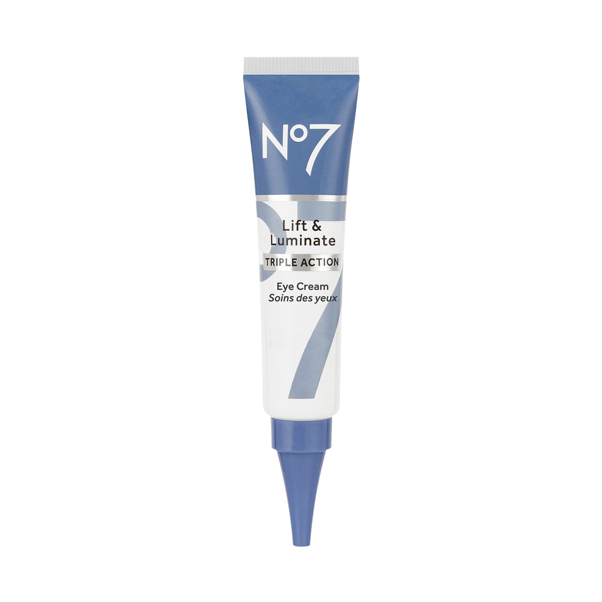 No7 Lift & Luminate crema de ojos, aplicación suave y hidratación dirigida.