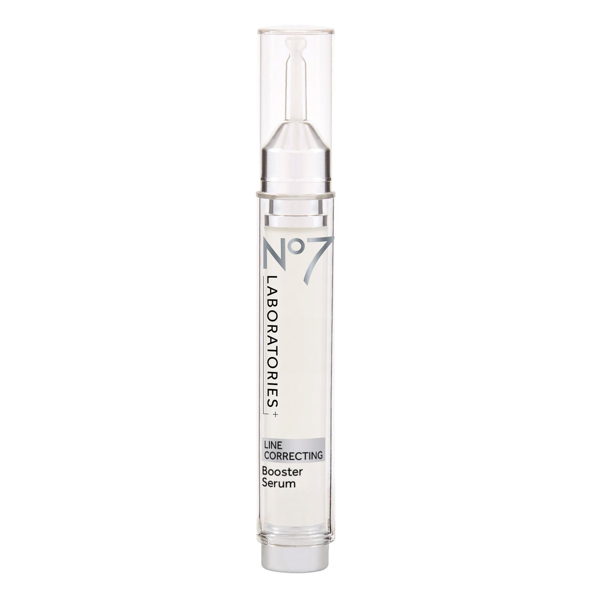 No7 Line Correcting Booster Serum bottle showcases premium packaging and inviting hydration.