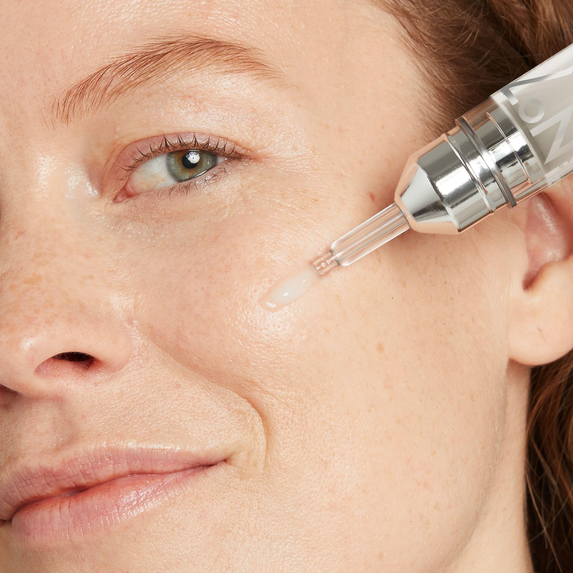 No7 Line Correcting Booster Serum texture swatch reveals light, hydrating feel for aging skin.