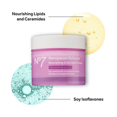 Texture swirl of No7 menopause night cream highlighting velvety hydration.