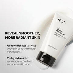 No7 Microdermabrasion Total Renewal: aplicación en rostro para exfoliar suavemente y renovar la piel.
