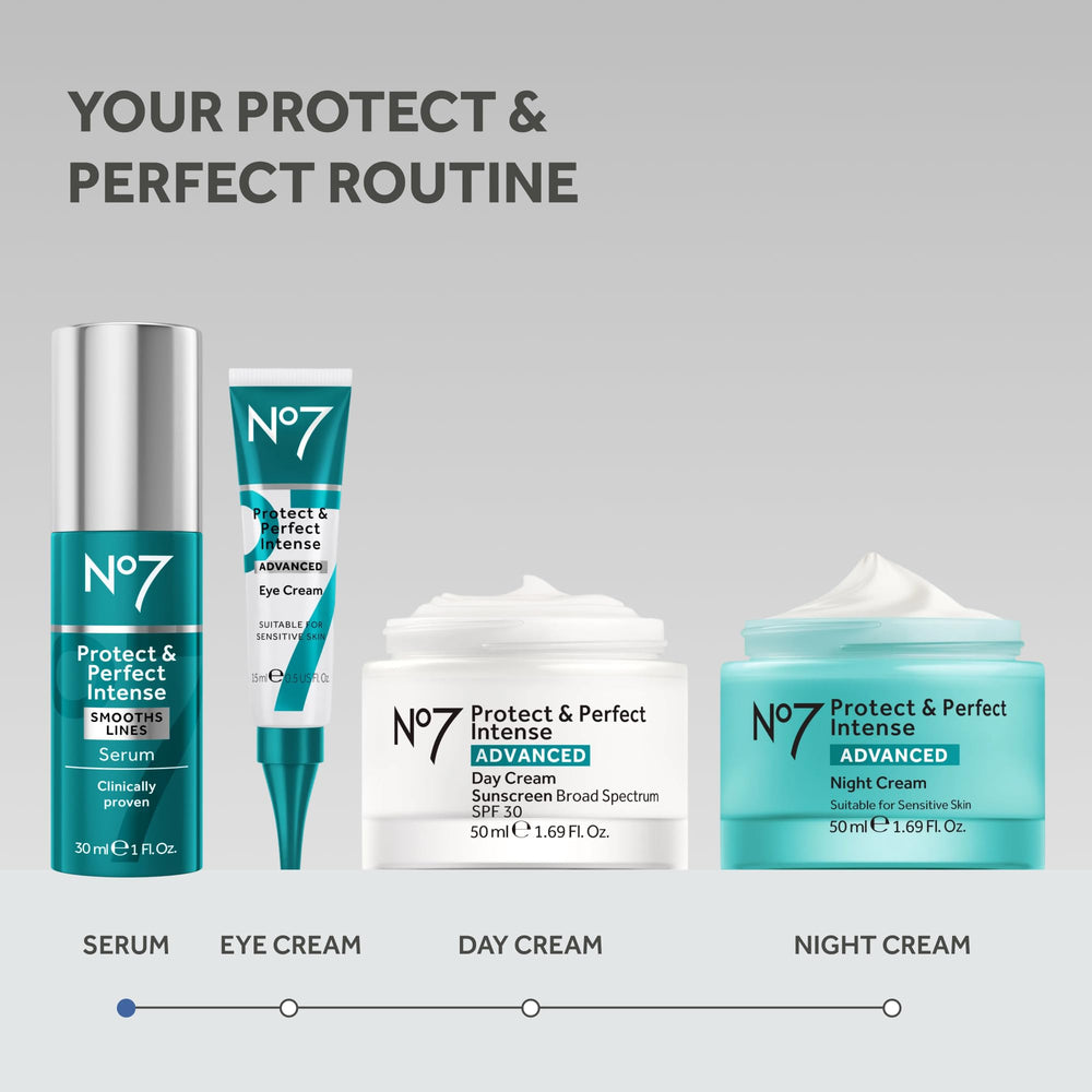 Rutina de belleza con No7 Protect and Perfect para una piel luminosa