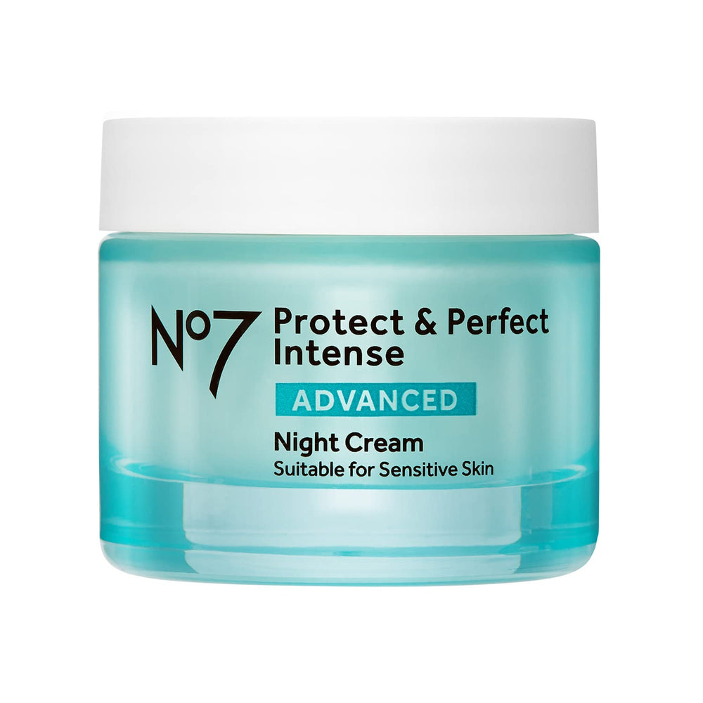 No7 Protect & Perfect Intense Advanced Night Cream bottle front with premium packaging.