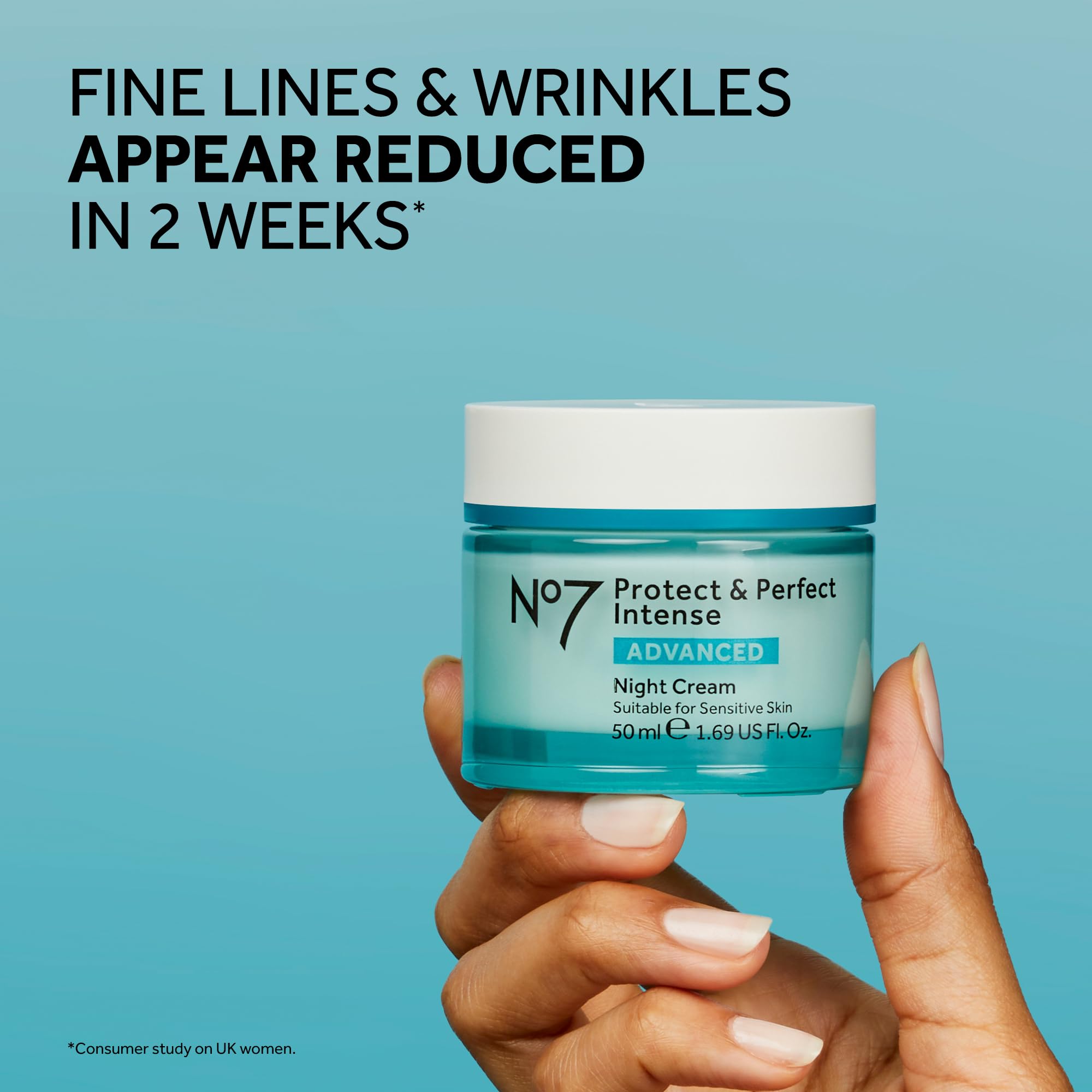 No7 Protect & Perfect Intense Advanced Night Cream swirl demonstrates creamy, luxurious spread.