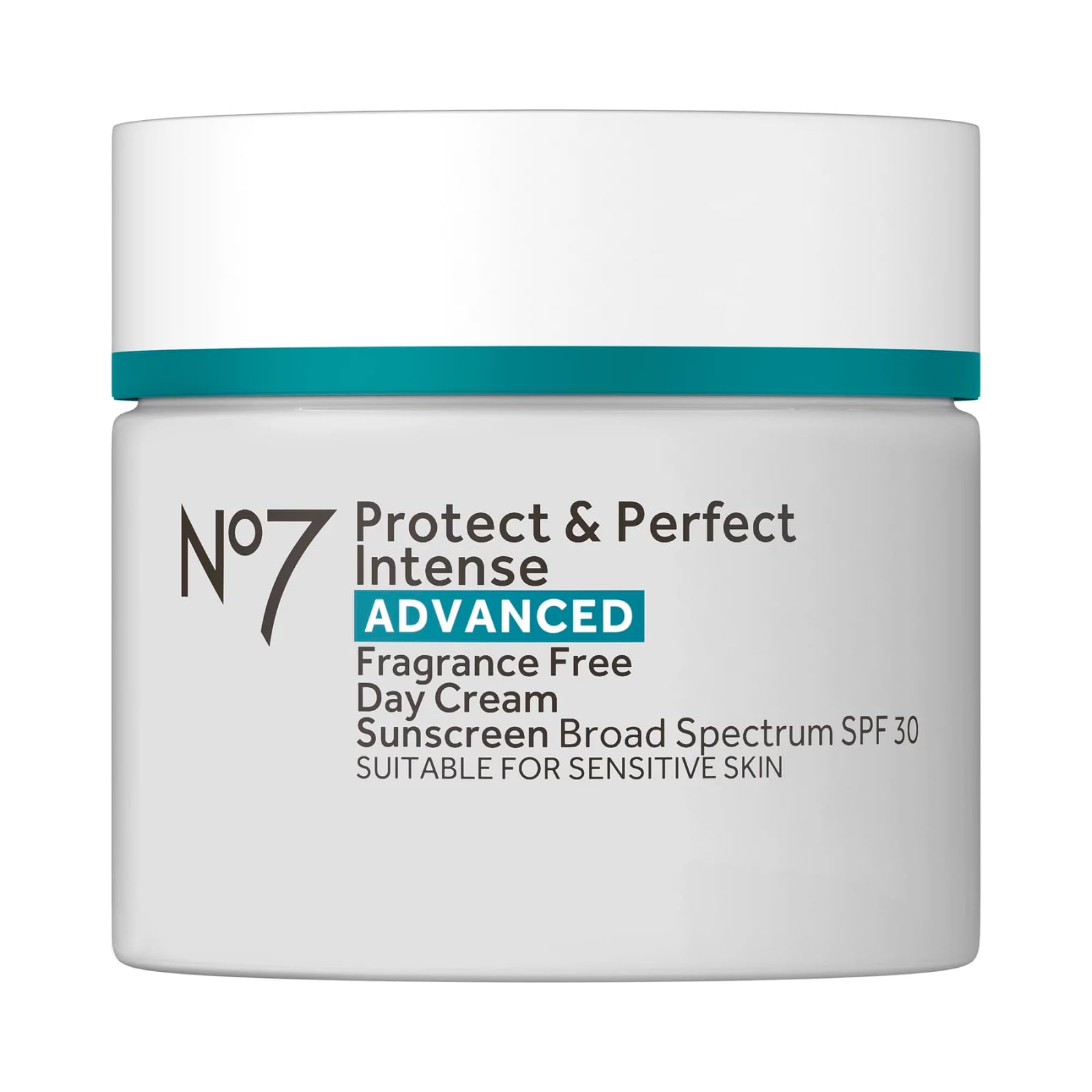 No7 Protect & Perfect Intense day cream jar front with fragrance-free hydration