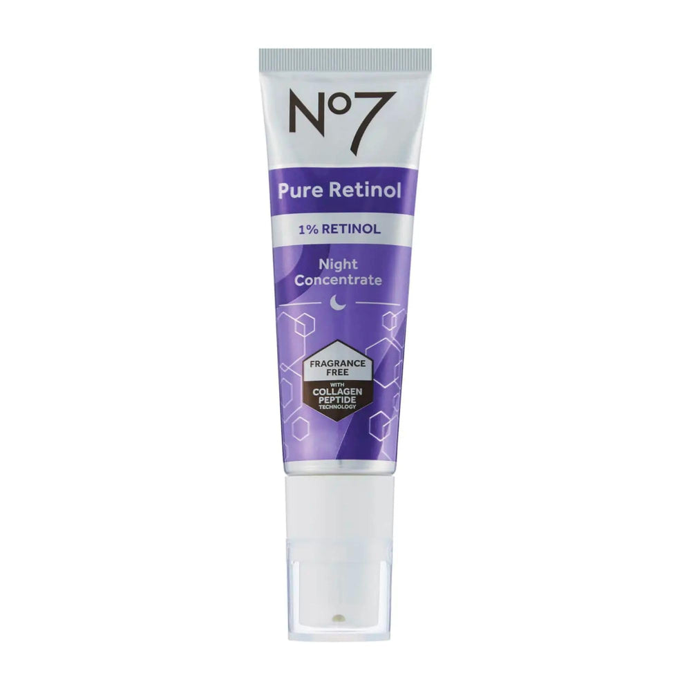 No7 Pure Retinol 1% Night Concentrate bottle shown for nightly renewal