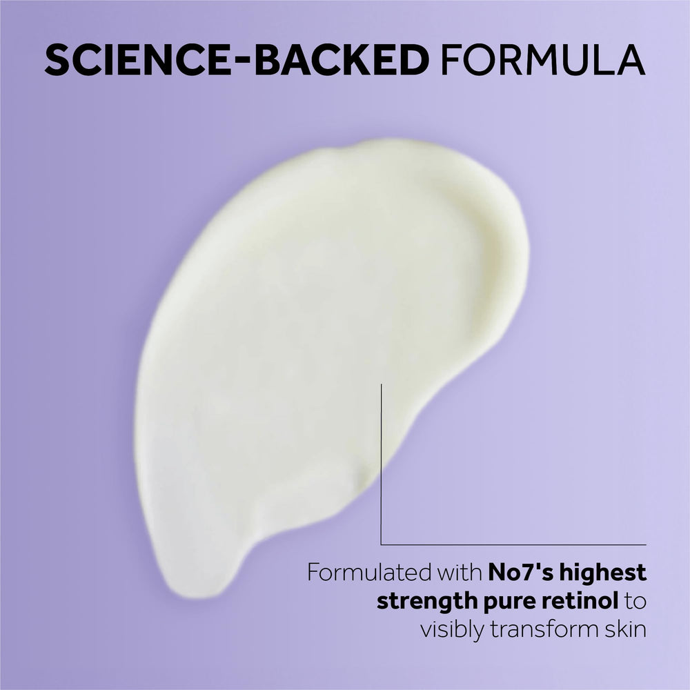 Serum swirl on skin from No7 Pure Retinol 1% Night Concentrate shows luxurious texture