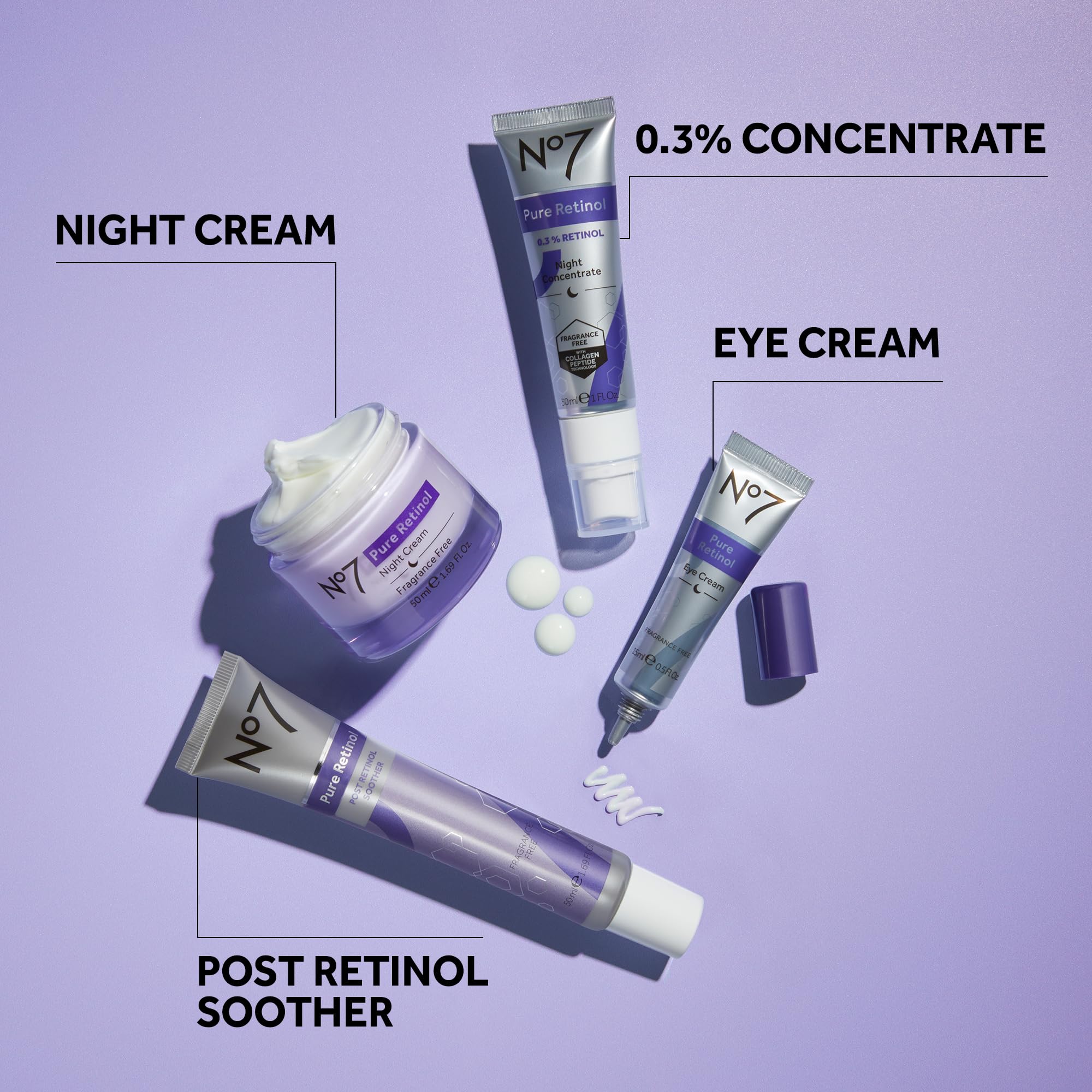 Dermatológicamente aprobada: No7 Pure Retinol Night Cream para cuidado de la piel.
