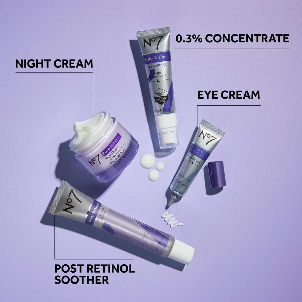 Dermatológicamente aprobada: No7 Pure Retinol Night Cream para cuidado de la piel.