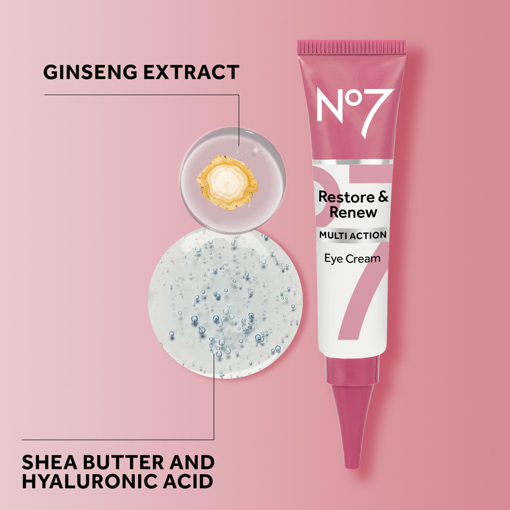 Contorno de ojos menos hinchado con No7 Restore & Renew tras la aplicación.