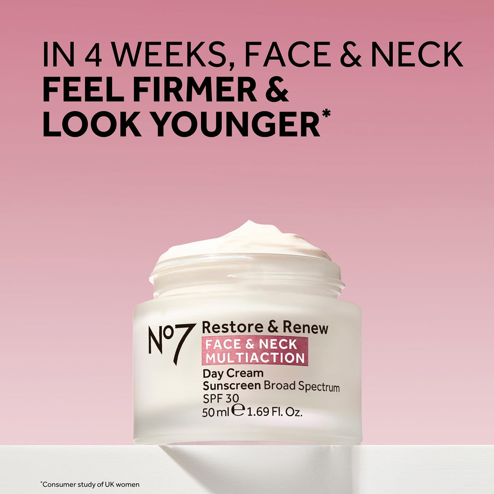 No7 Neck Serum bottle focusing on delicate neck skin with smoothing benefits.
