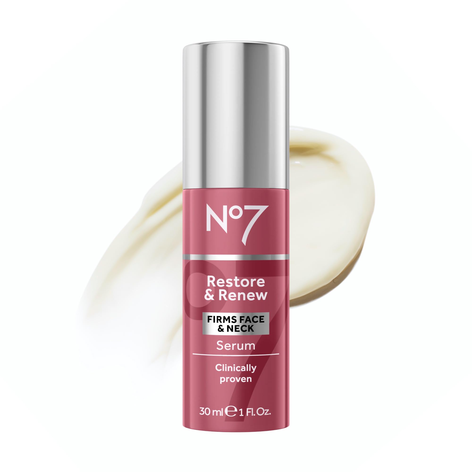 No7 Restore & Renew serum bottle showing packaging for anti-aging care.