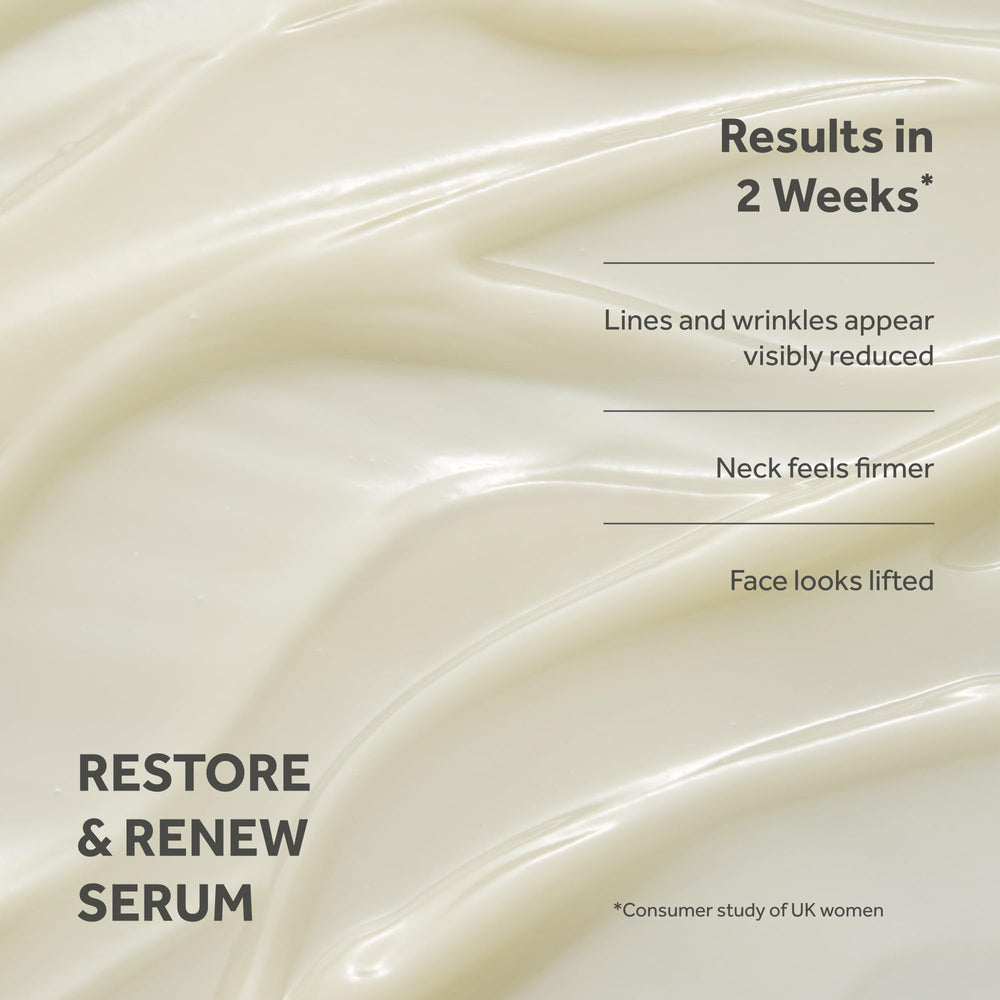 Applying No7 Restore & Renew serum to the neck to support elasticity.
