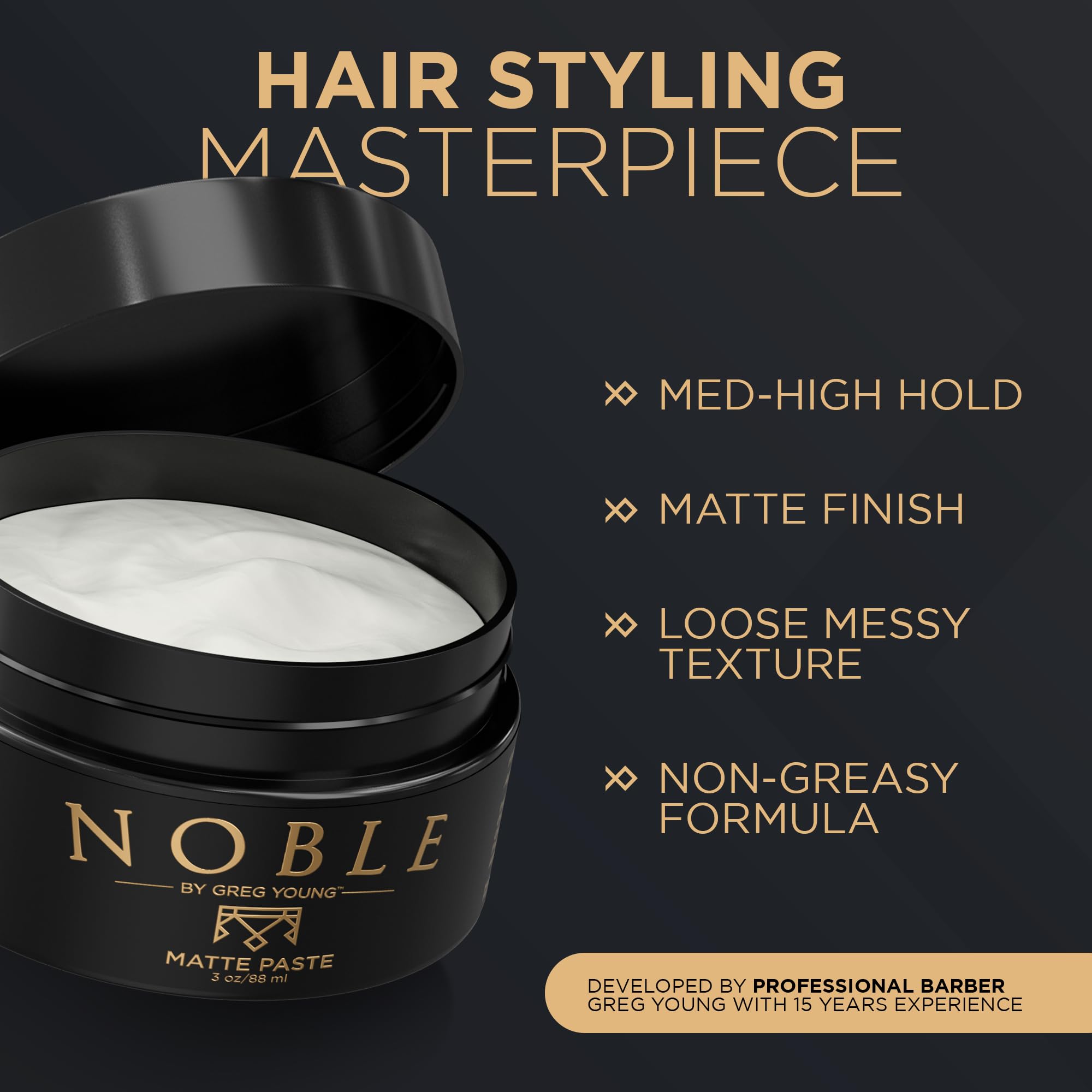 Noble by Greg Young, pasta definidora que aporta textura y volumen al peinado.