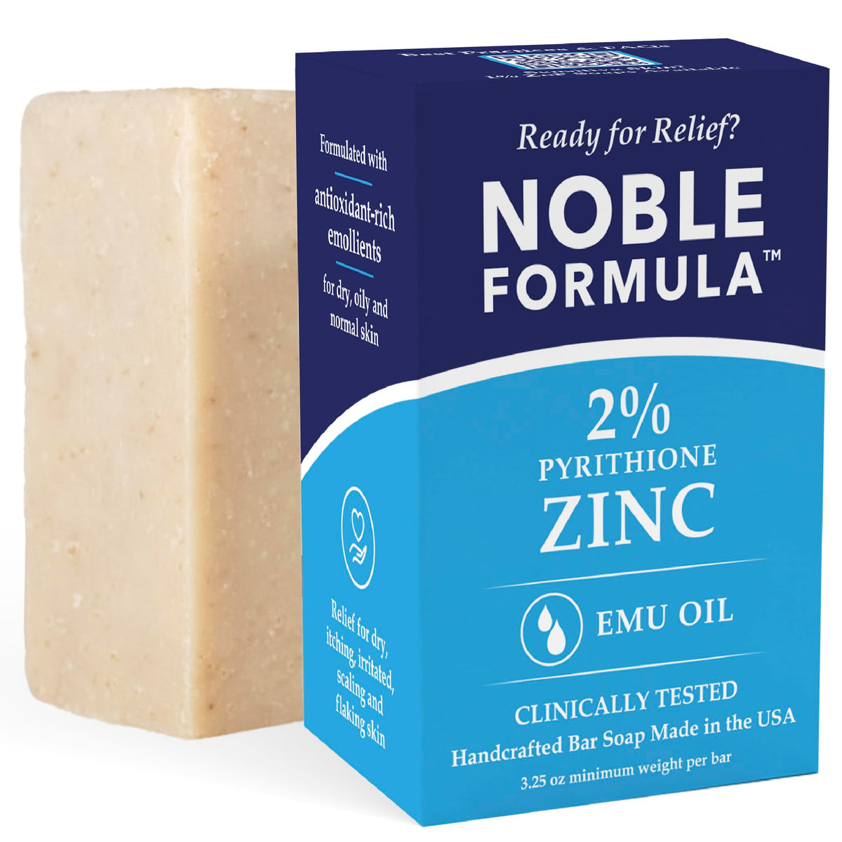 Noble Formula 2% pyrithione zinc soap bar close-up for cleansing skin and scalp