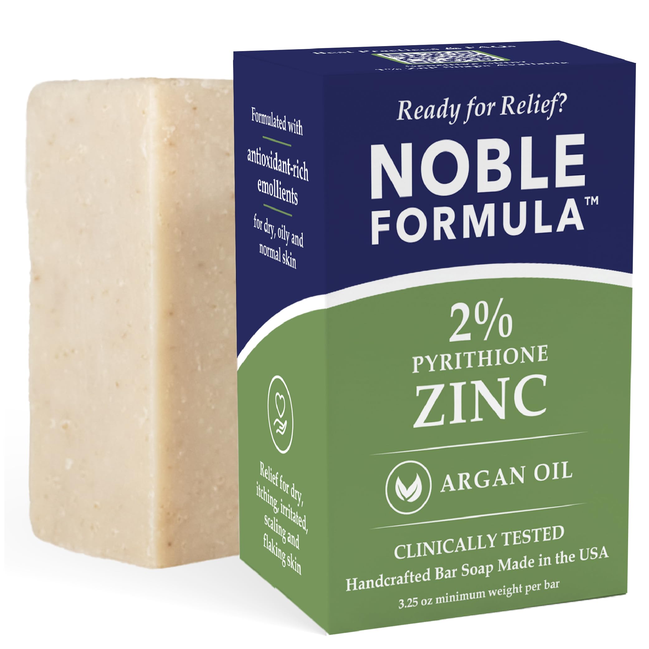 Jabón Noble Formula en barra con ZnP y aceite de oliva, ideal para piel propensa al acné.