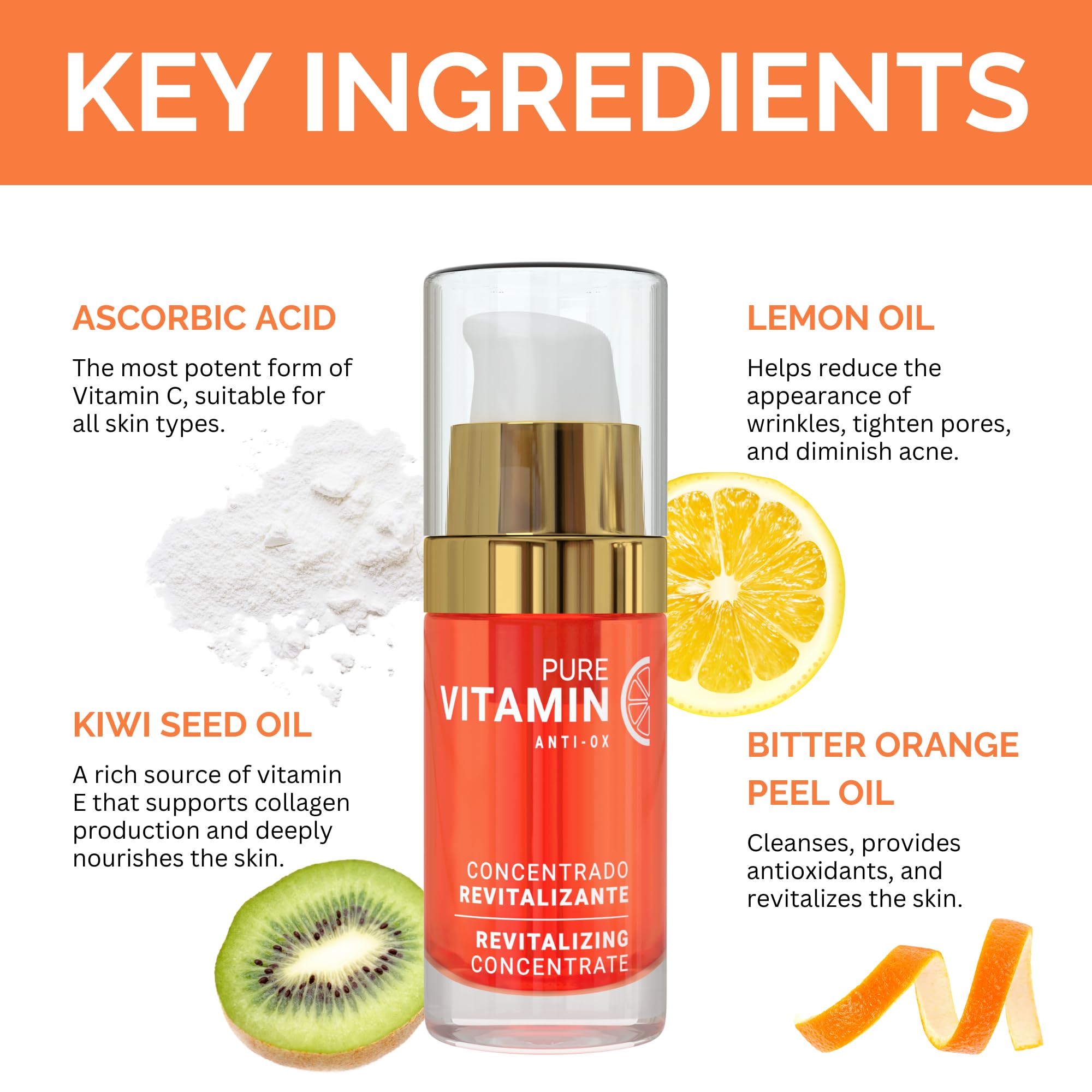 Noche Y Dia Vitamin C Serum amber glass bottle protects potency.