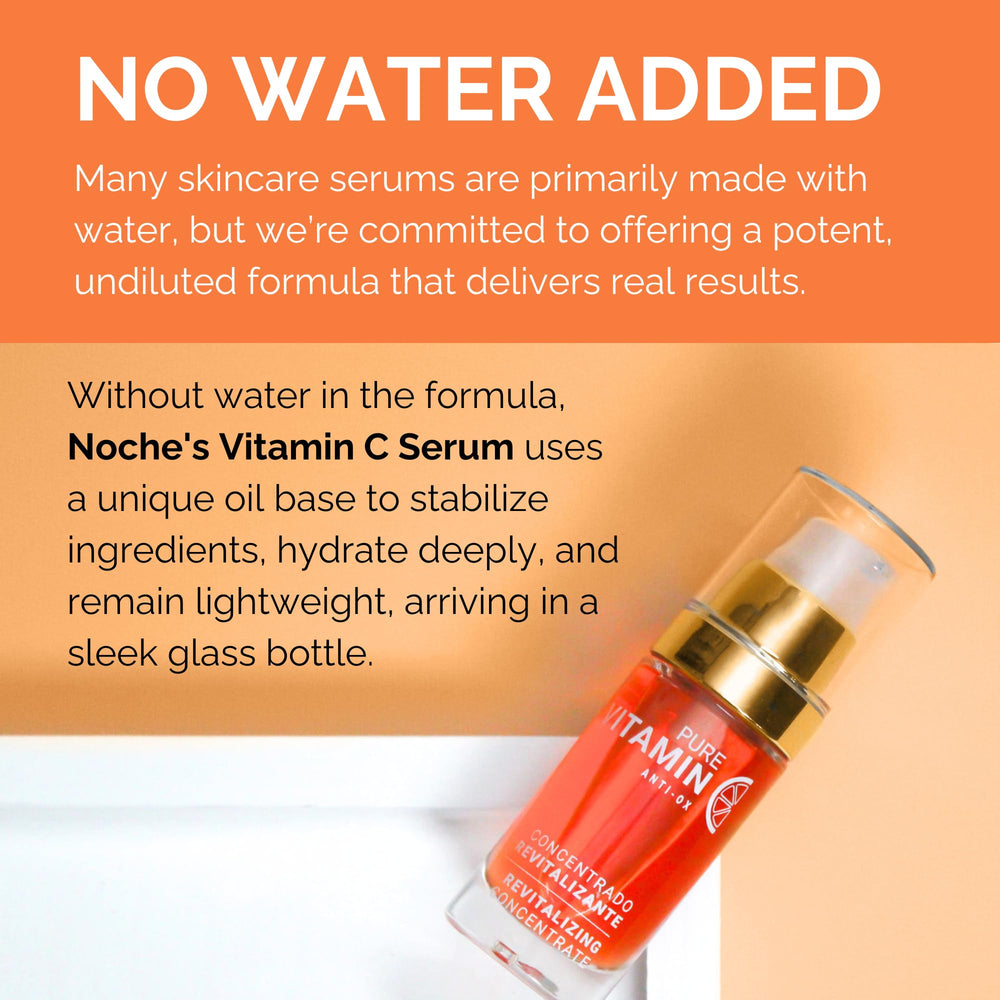 Noche Y Dia Vitamin C Serum ingredients: ascorbic acid for brightness.
