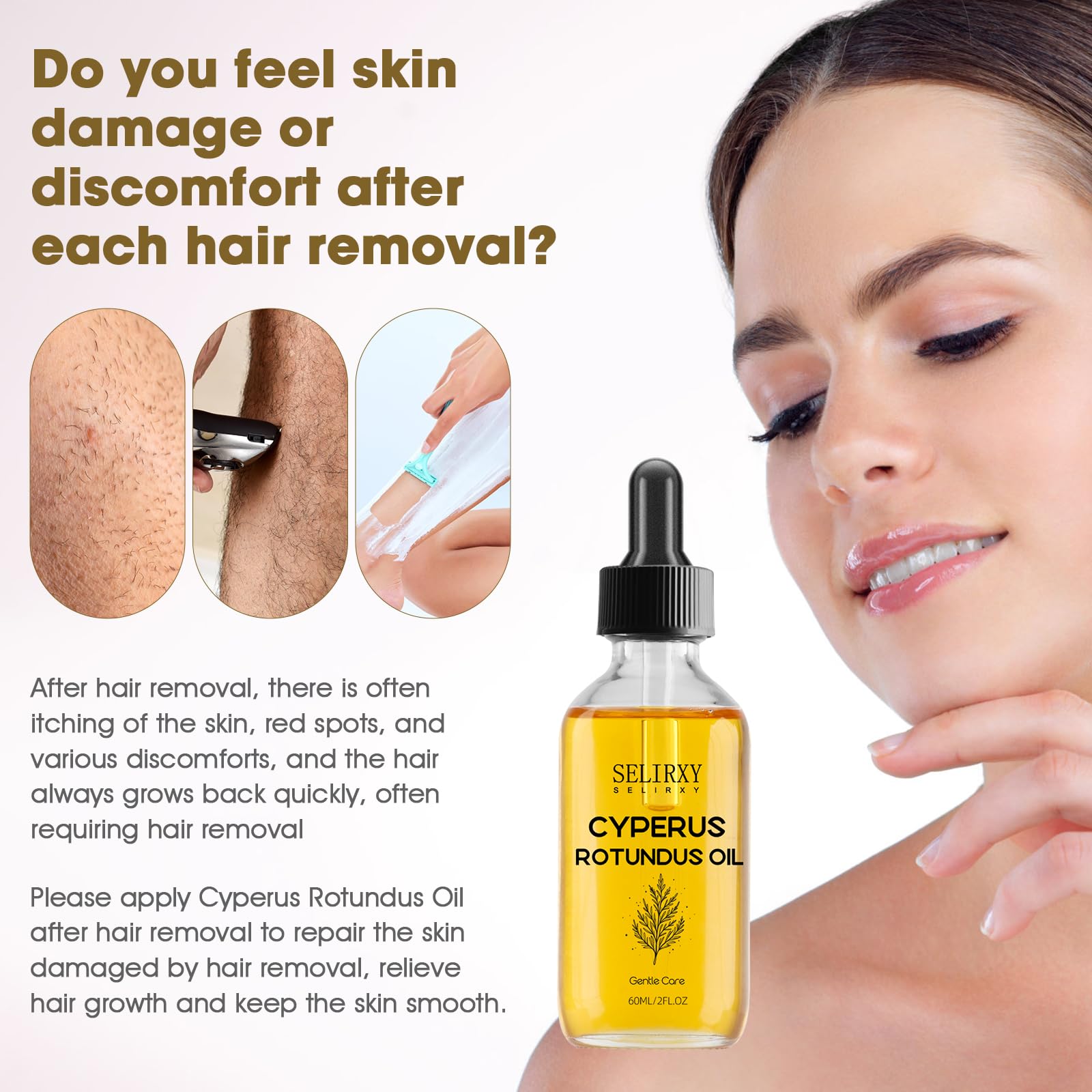 Nodfens Cyperus Rotundus oil on skin supporting moisturized areas and potential regrowth reduction.