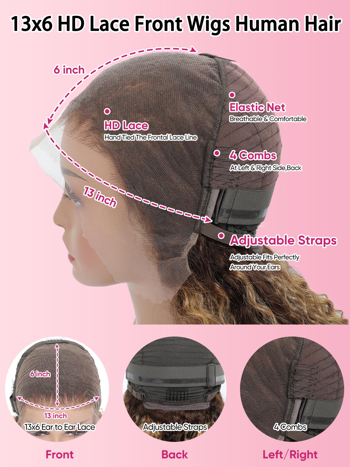 Noella Honey Blonde 13x6 glueless front provides secure, comfortable wear.