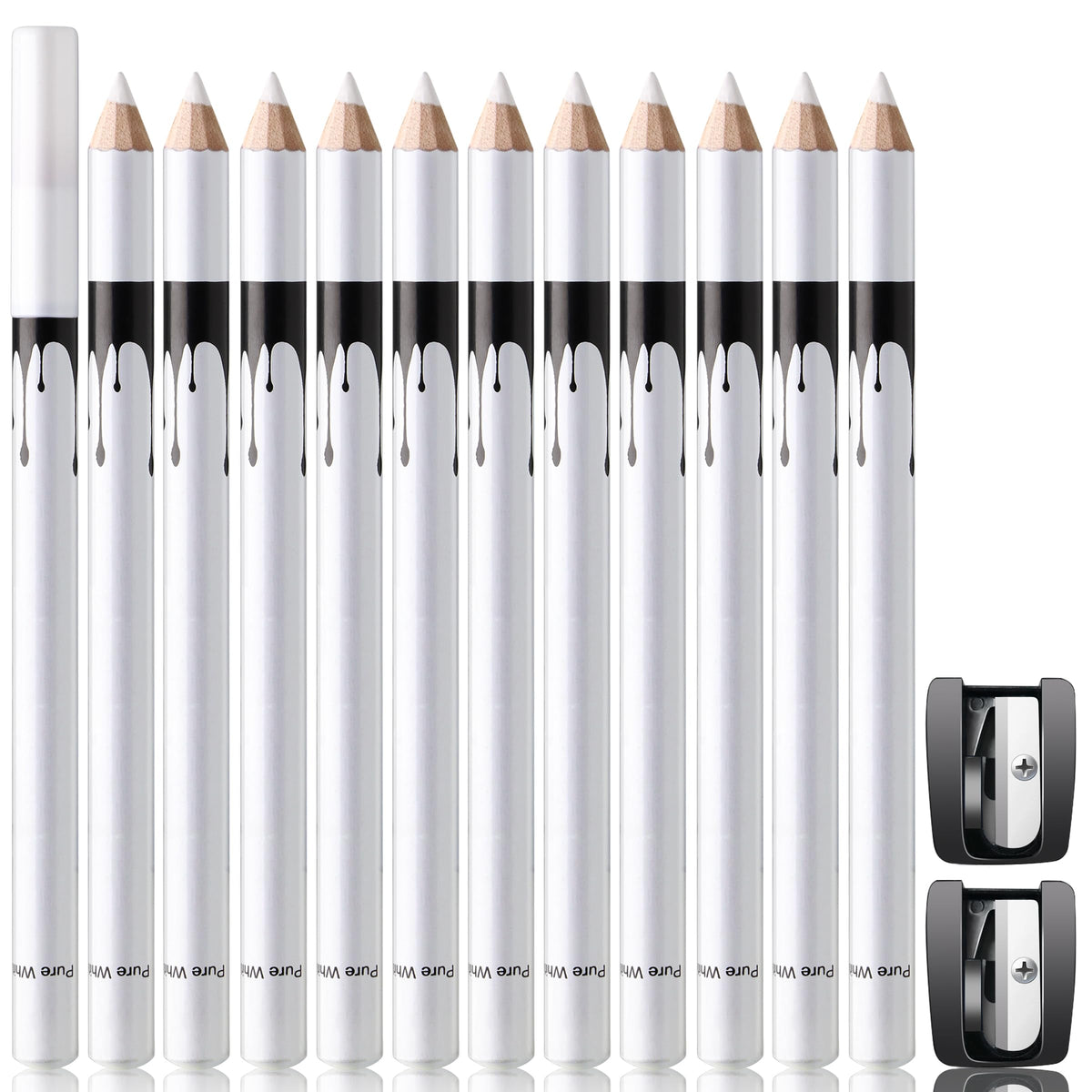 Noerrors 12Pcs white barber pencils set close-up packaging for neat lines.