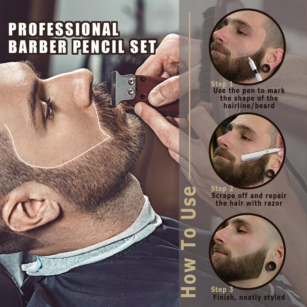 Noerrors barber pencil set in use for quick hairline touch-ups.