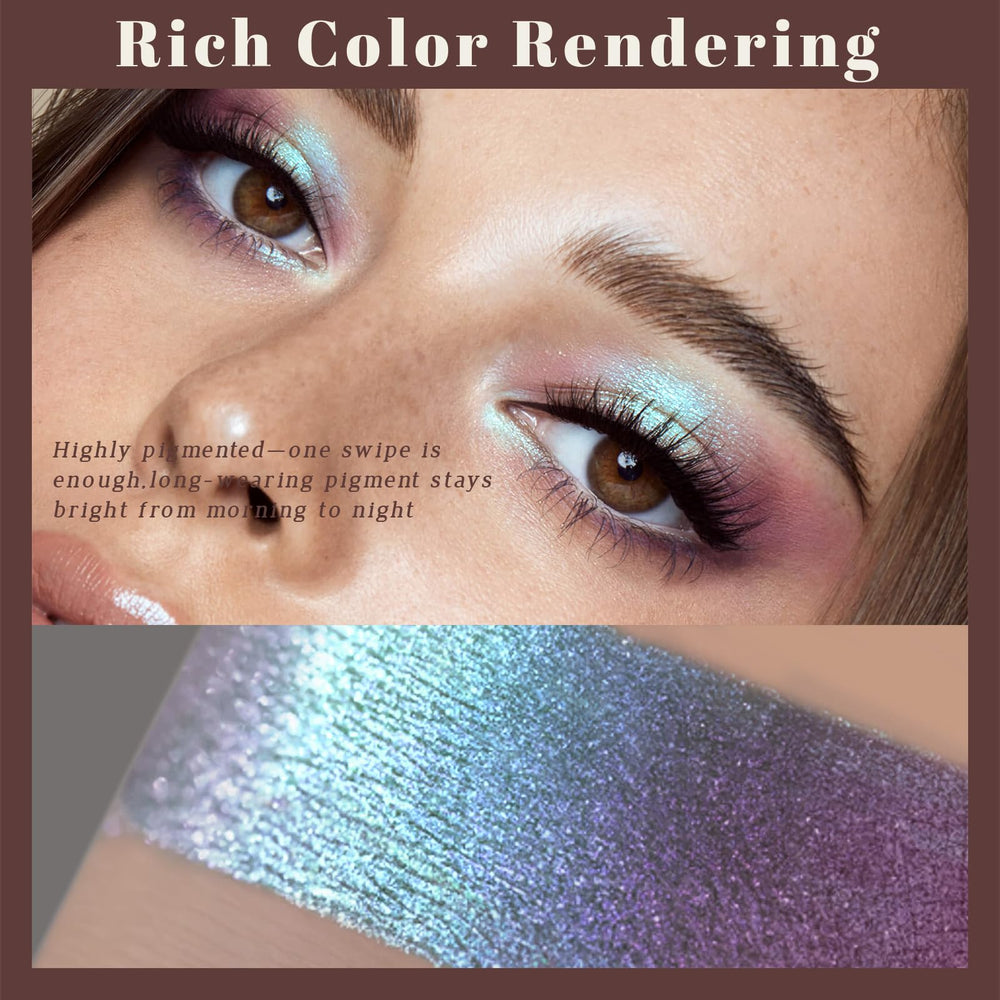 Noerrors duochrome plum mauve green blue glitter eyeshadow built in mirror
