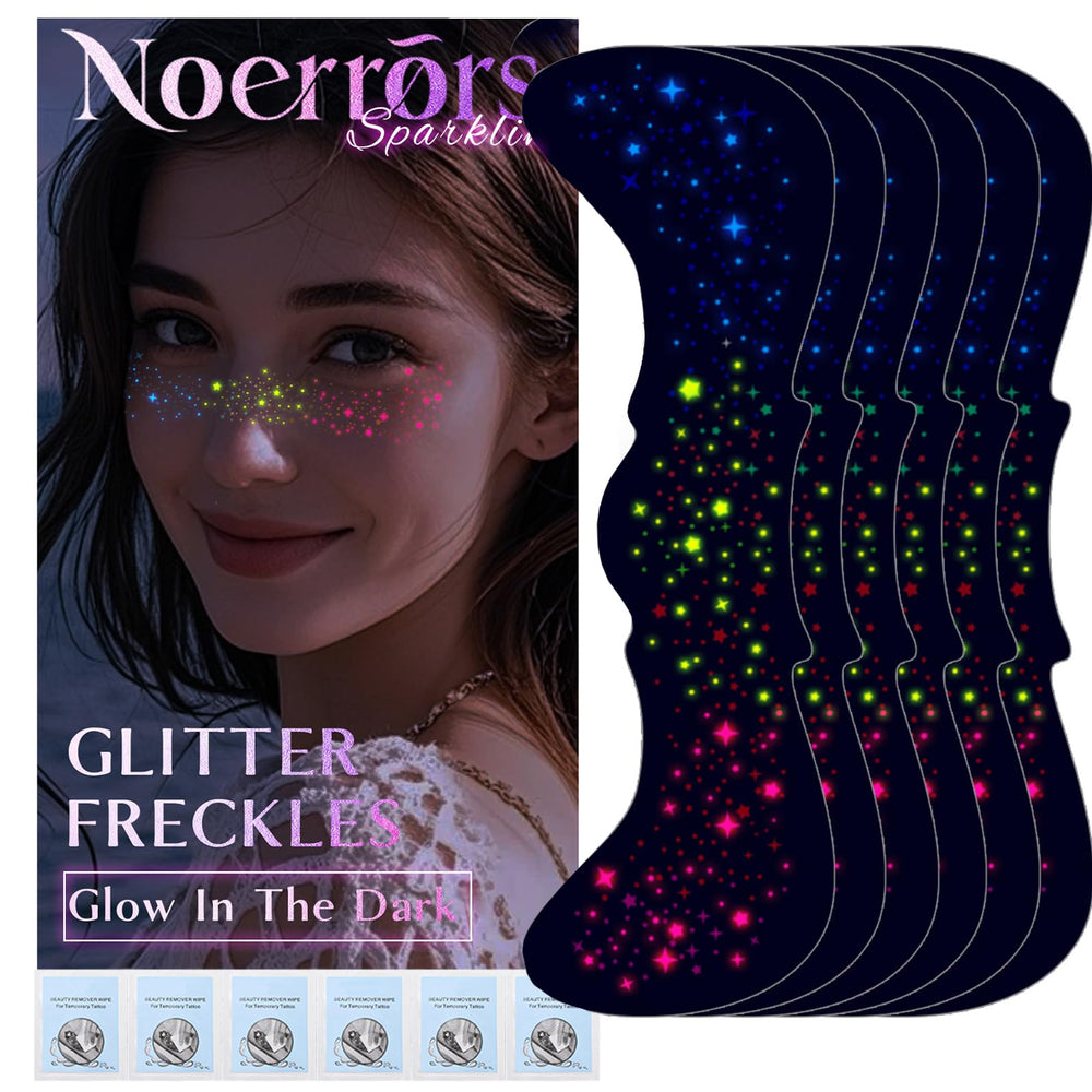 Noerrors rainbow freckles patches glow on skin in daylight and UV light