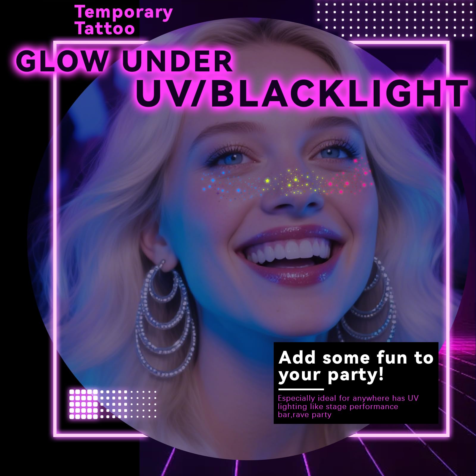 Noerrors UV glow freckles under blacklight illuminate cheek accents